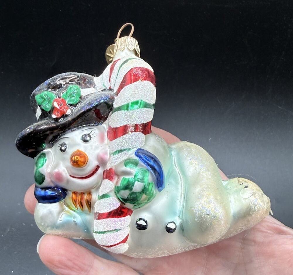 Christopher Radko Chillin Snowman Christmas Ornament Designer Glass*DAMAGE S1